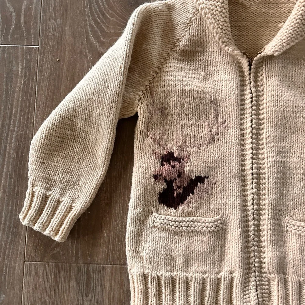 Vintage Hand-Knit Wool Cardigan Sweater – Elk / Lodge Motif - Picture 3 of 8
